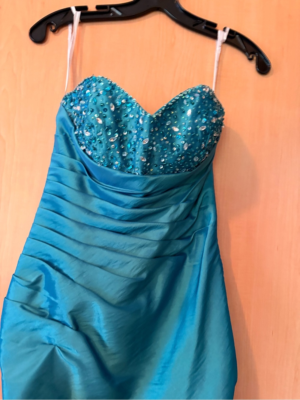 Teal Beaded Sweetheart Strapless Dress